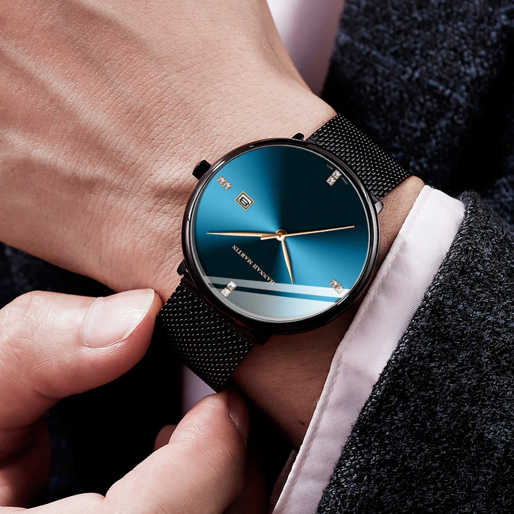 Japanese Original Quartz Movement Watch Luxury Rhinestone 40mm Blue Black Business Style Casual Fashion Stainless Steel Watches 5
