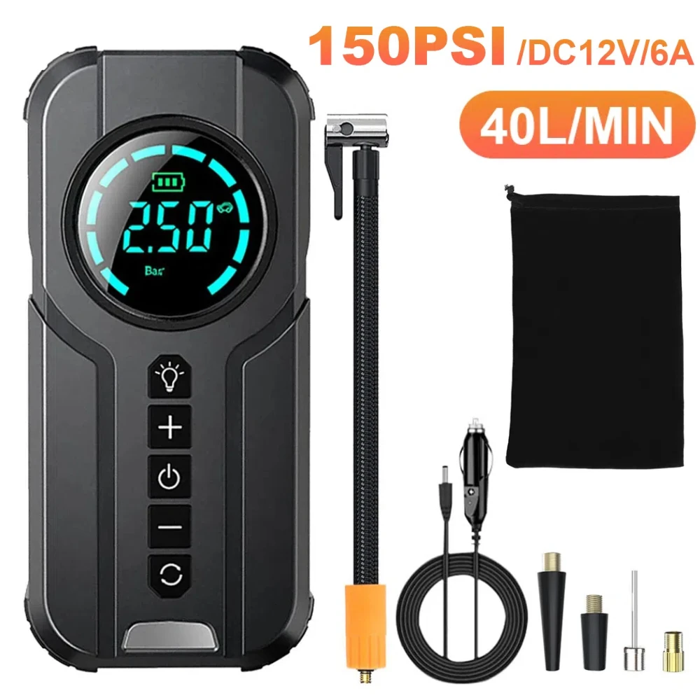 Electric Air Pump Inflator LCD Display Electric Tire Inflator 150 PSI Digital Cordless Car Tyre Wireless Air Compressor