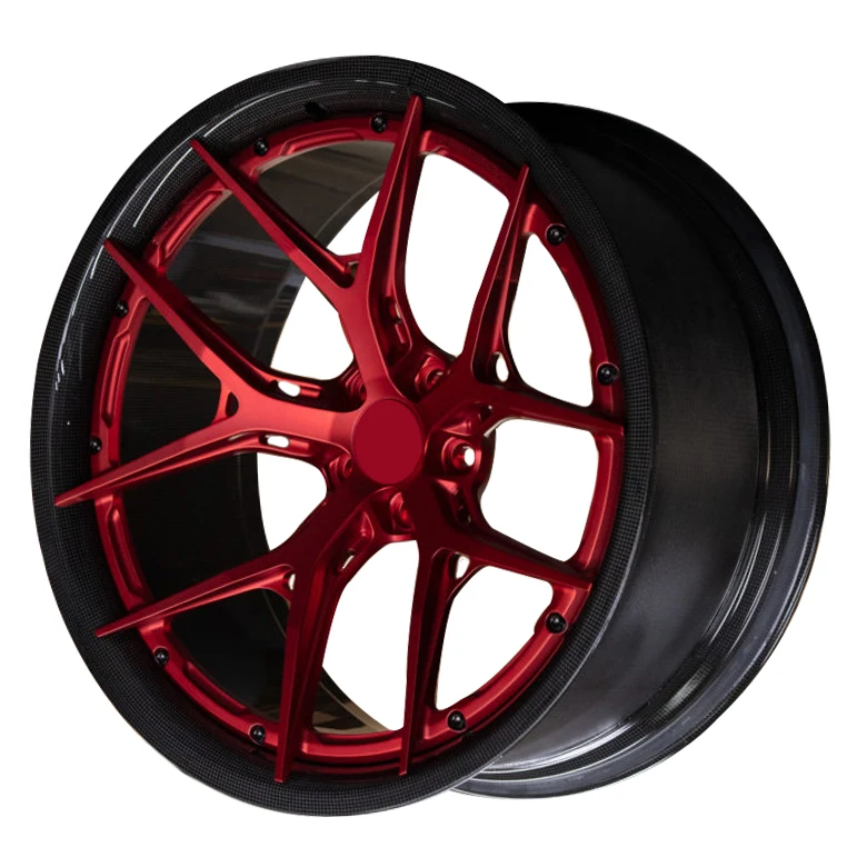 

for Wholesale Aluminium Alloy Carbon Fiber Wrapped Edges Wheel Hub Red And Matte Black 18-24 Inch Five Spoke Car Wheels