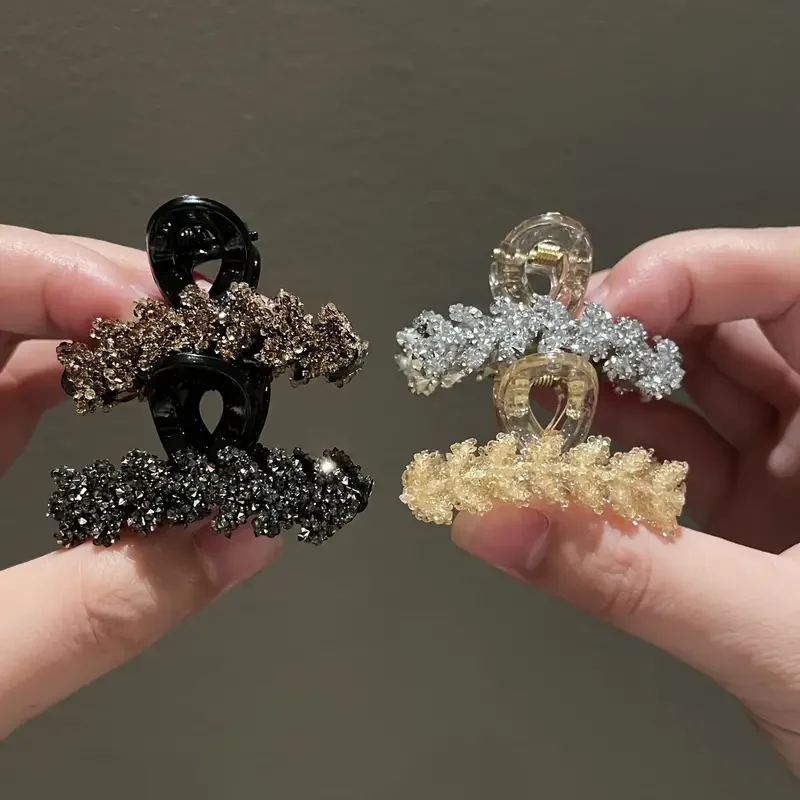 Elegant 4-piece set of colorful rhinestone half woven hair clips, high-end temperament side and bangs clip women's hair clip 5
