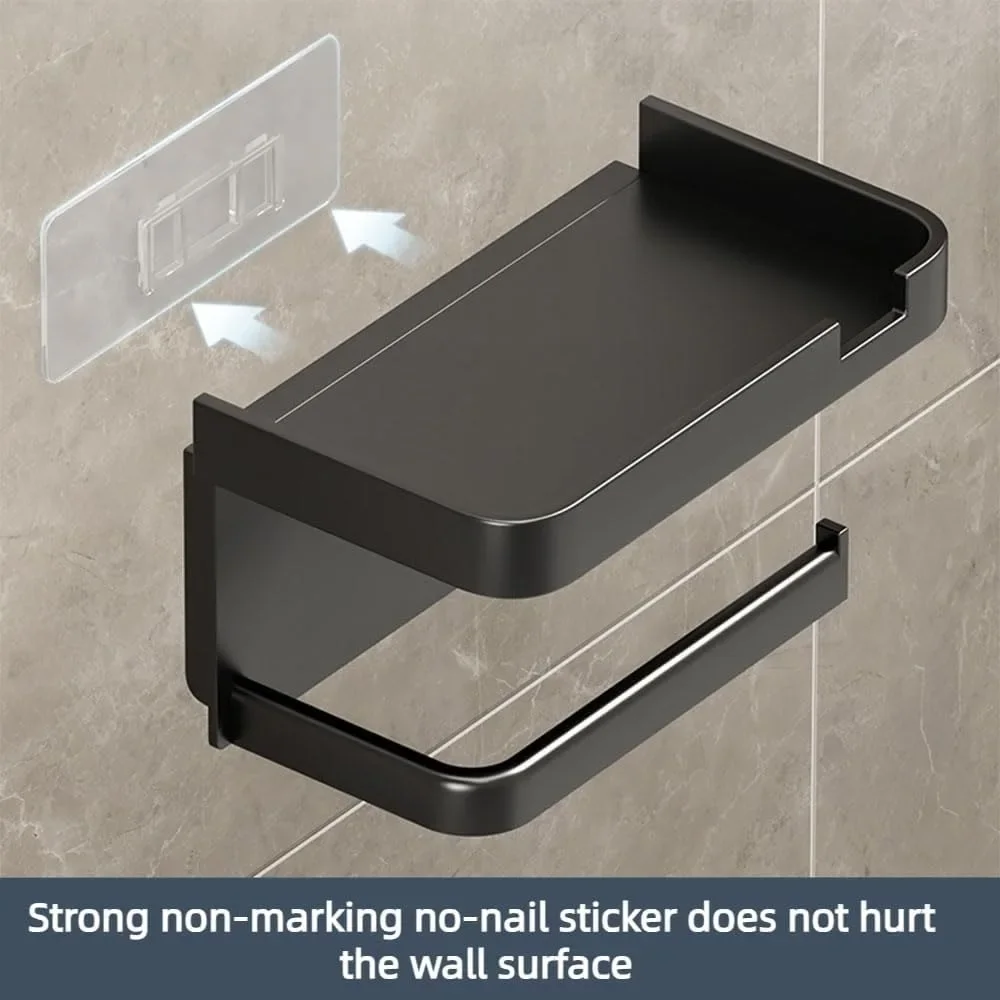 Black and White Gray Storage Rack Kitchen Towel Toilet Paper Rack Plastic Bathroom Wall Roll Paper Mobile Phone Storage