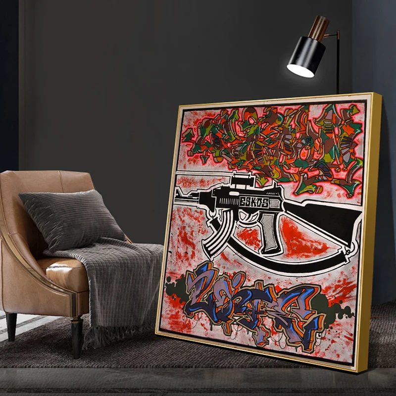 

Graffiti Art Abstract Gun Military Canvas Pistol Painting Wall Pictures Pop Art Posters and Prints for Living Room Home Decor