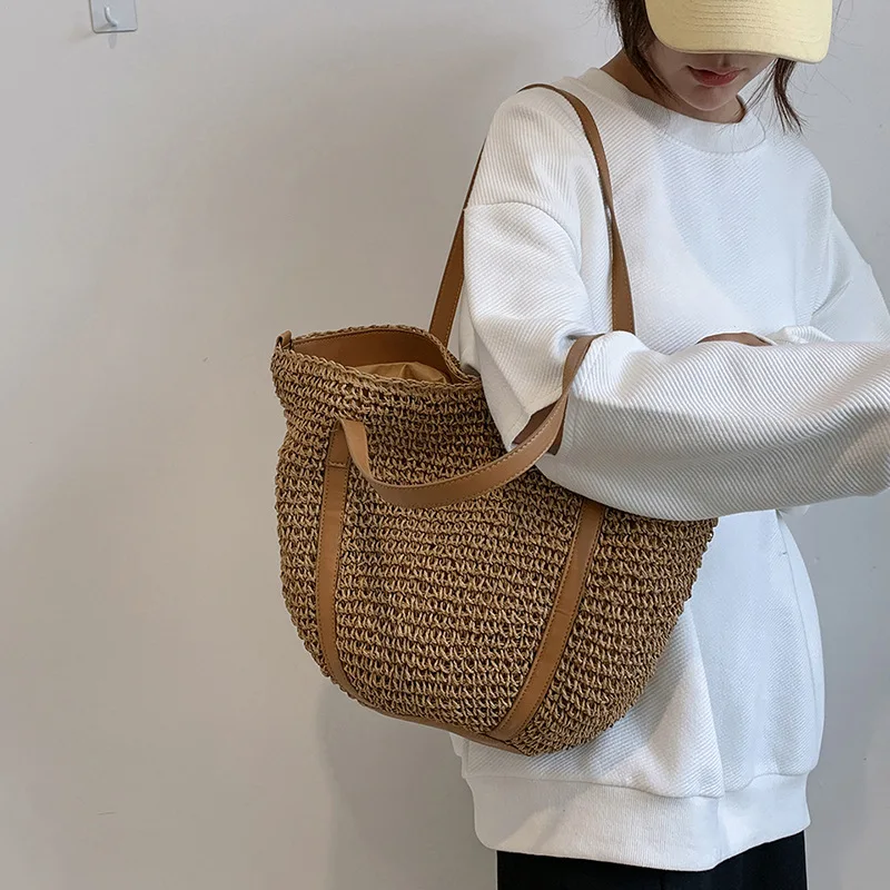 Casual Straw Woven Women's Underarm Shoulder Bag Large Capacity Wicker Handbags Bohemian Summer Beach Hobos Bag Shopper Tote