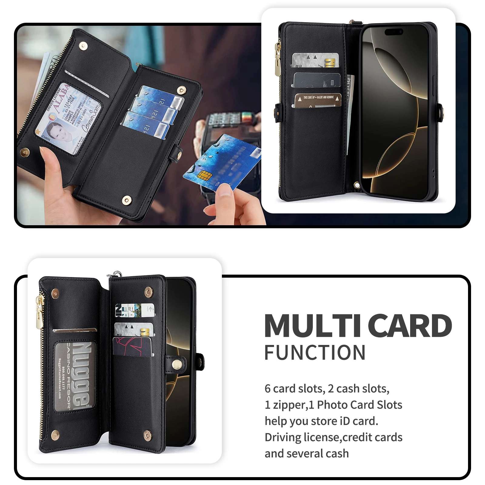Clamshell Wallet with Card Slot PU Leather Crossbody Phone Case