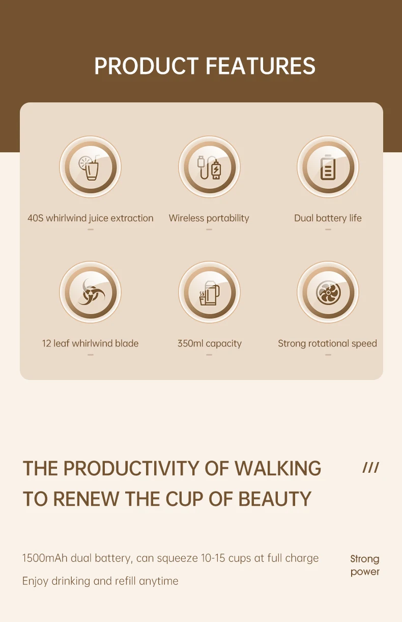 Description Picture 3 of item340ML Portable Blender Electric Juicer 12 Blades Fruit Mixers 2600mAh USB Rechargeable Smoothie Juicer Cup Squeezer Juice Maker