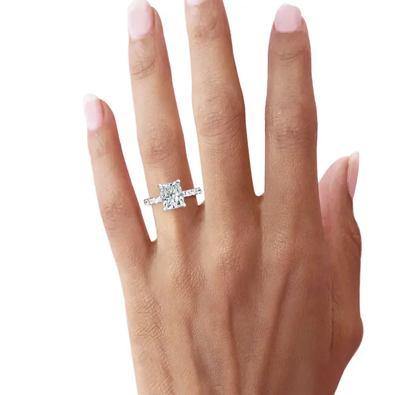 Moissanite Diamond Rings For Women Engagement Cushion Cut 3 Carat D Color 925 Sterling Silver Wedding Gifts Promise Jewelry