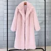 White Long Faux Fur Coat Women Autumn Winter Large Jacket Overcoat Turn Down Collar Pockets Thick Coat Warm Jackets Maxi Coats 2