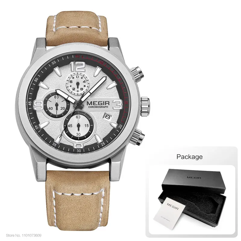 Megir Men's Stylish Chronograph Watch with Luminous Hands and Leather Band