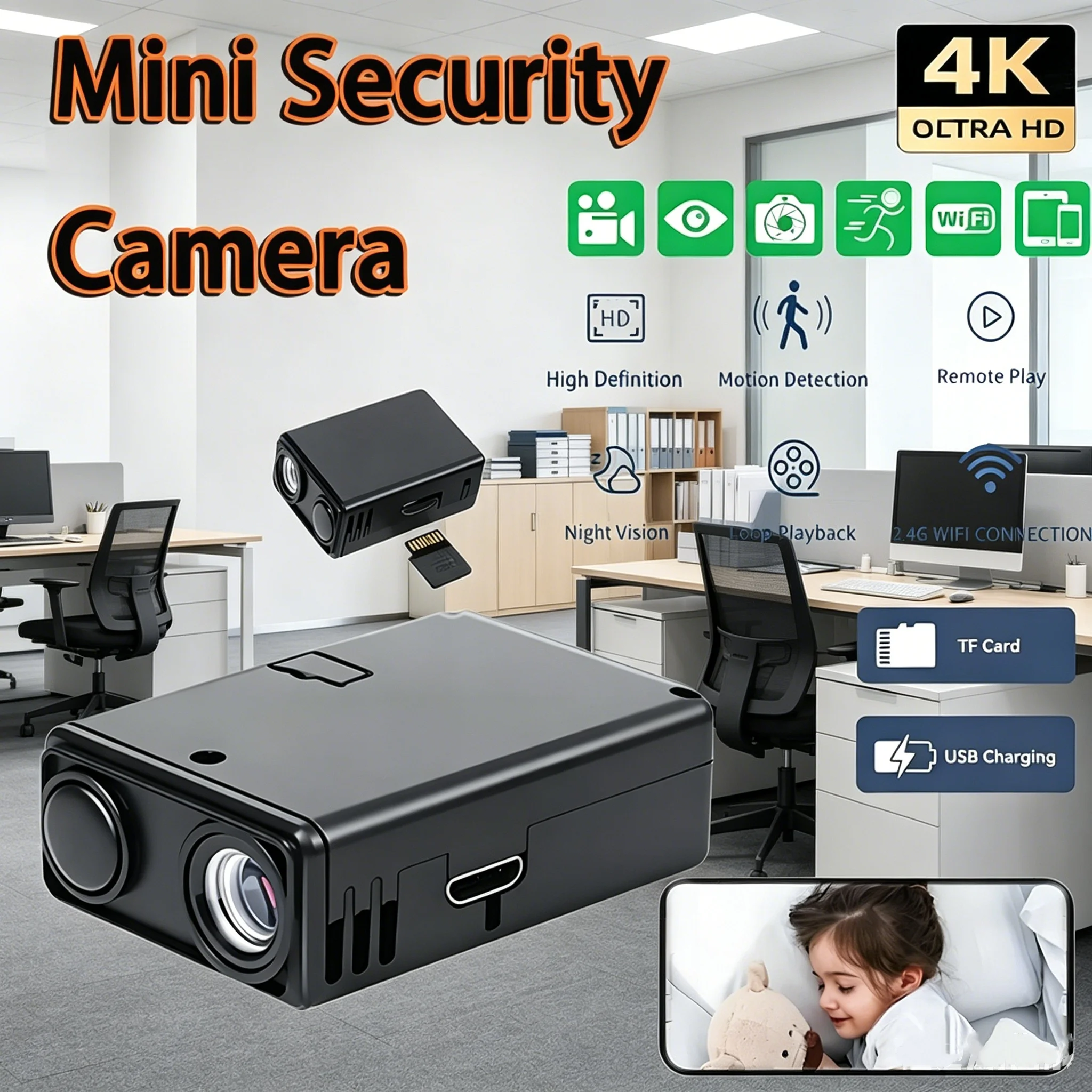 Mini Security Camera Wireless 1080P HD Surveillance Camera Wifi Support Motion Detection Night Vision Home Monitoring Home Use 1