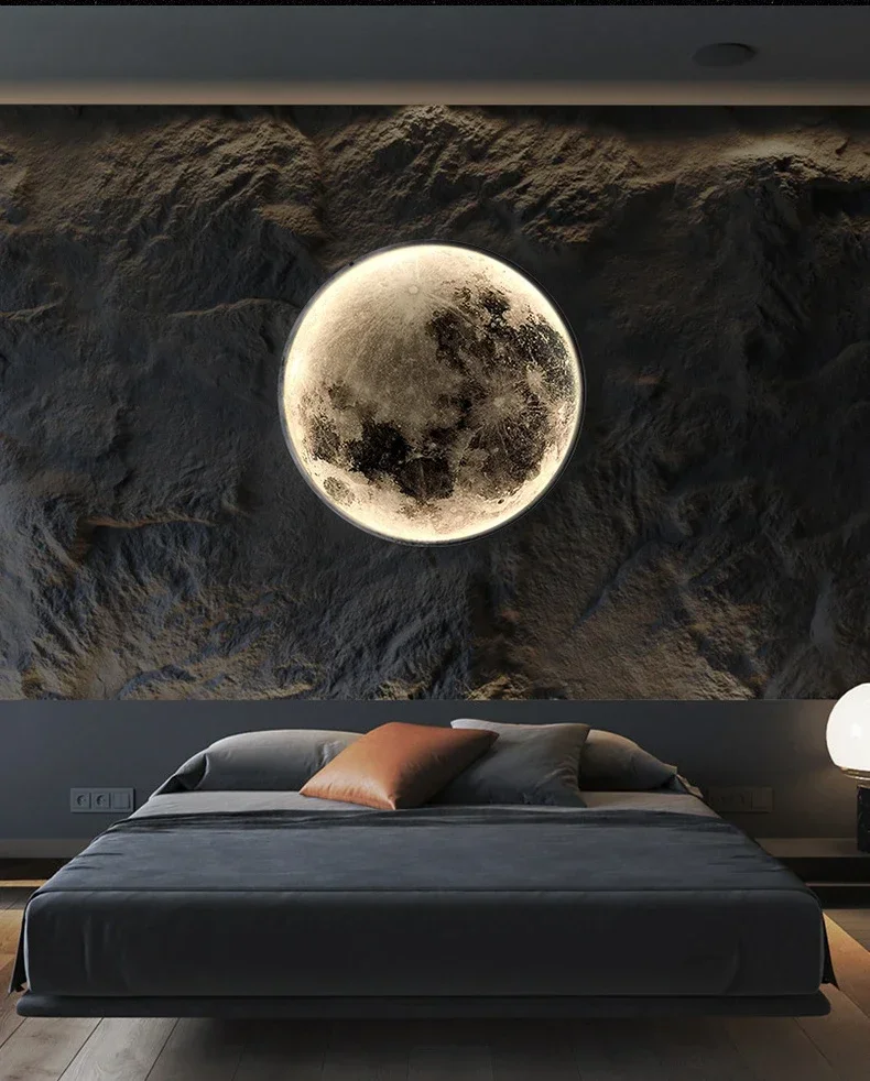 Modern Round Moon Wall Lamp for Bedroom Living Room Entrance Decoration Sconce Light Fixtures Ceiling Lighting Planet Nordic Led