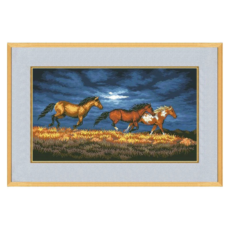 Amishop Gold Collection Lovely Conted Cross Stitch Kit Thunder Ridge Galloping Horses Horse Blue Sky Dim 03853