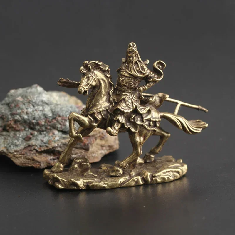 Creative Home Decor Crafts Brass Chinese God Of Wealth Riding Horse Guan Gong Statue Accessories Copper Office Desk Decorative