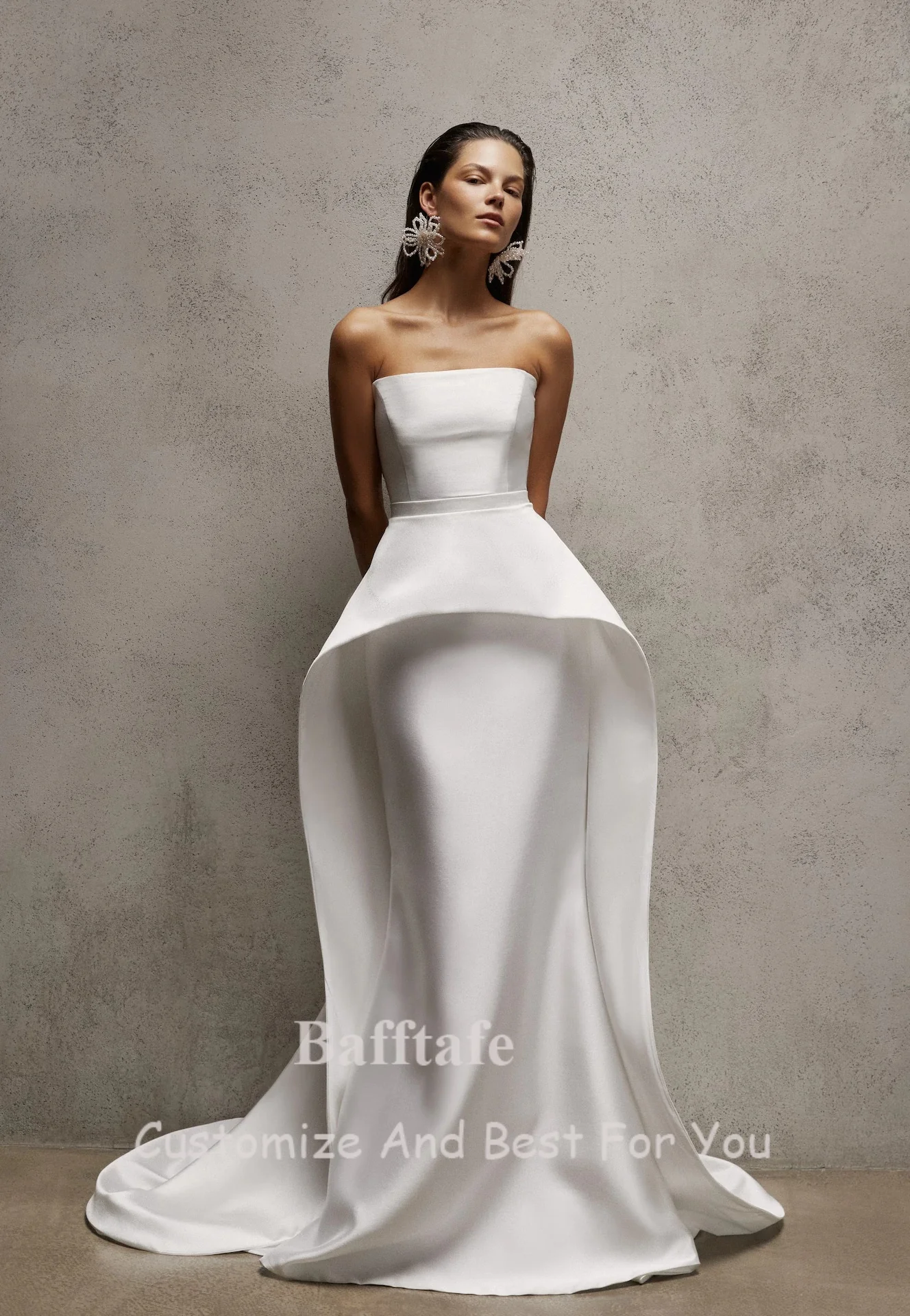 Bafftafe Customized Soft Satin Wedding Dresses Mermaid Arabric Long Bridal Gowns Formal Party Bride Wedding Photography Dress