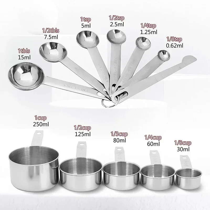 8/10/11Pcs Stainless Steel Measuring Cups and Spoons Coffee Powder Spoon Tablespoons Kitchen Baking Accessories Pastry Tools, measuring cup and spoon set