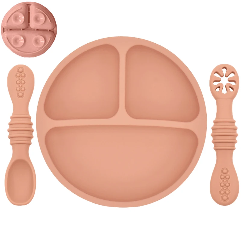 thumbnail image 1 of Plato de comedor de silicona con ventosa para bebé, juego de cuchara de arroz, platos bonitos de dibujos animados para niños, vajilla para bebé con cara sonriente, cuenco Retro para chico, 1 of 5