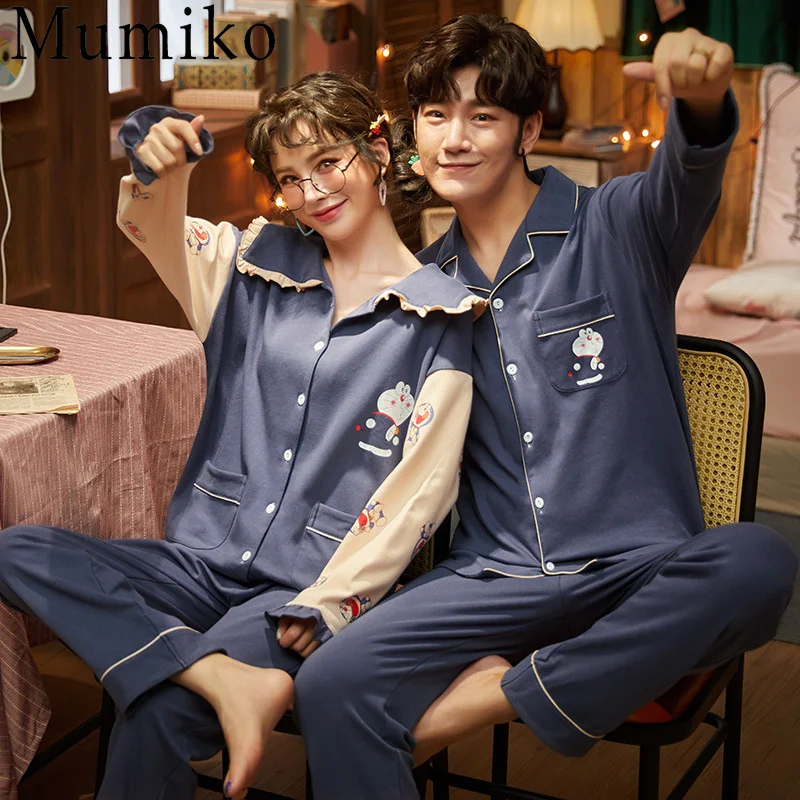 

Spring Couple Pajamas 100% Cotton Bedroom Sleepwear for Women and Men Pijamas Home Clothes Cotton Pyjamas