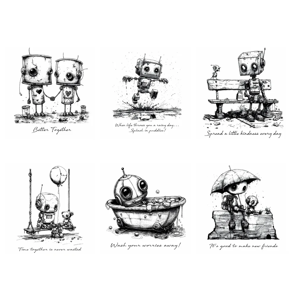Bot-ology Better Together Clear Stamps for Card Making Transparent Silicone Stamps Robot Rubber Seal for DIY Scrap