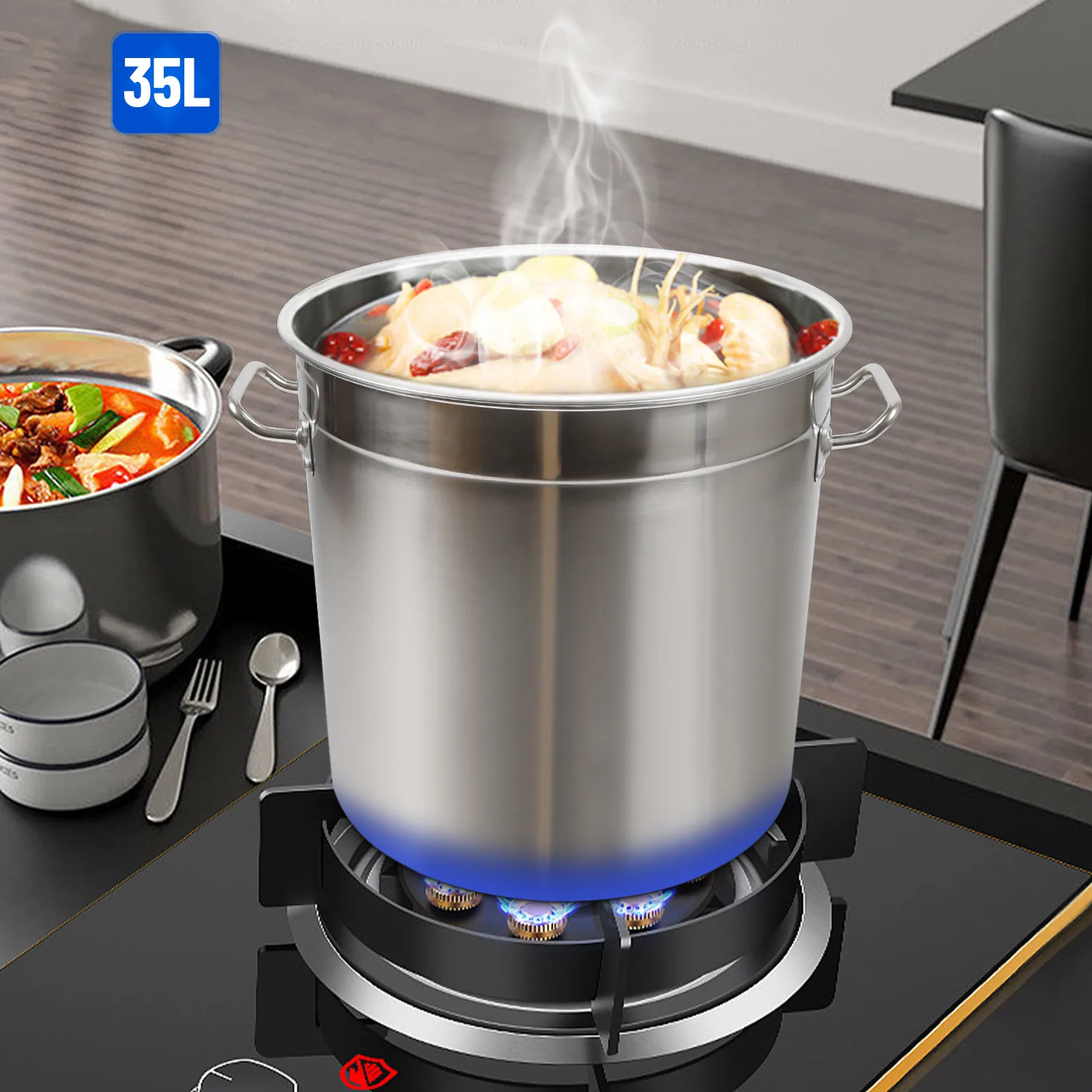 35L925GalLargeStainlessSteelDeepStockPotwLidBoilingStew