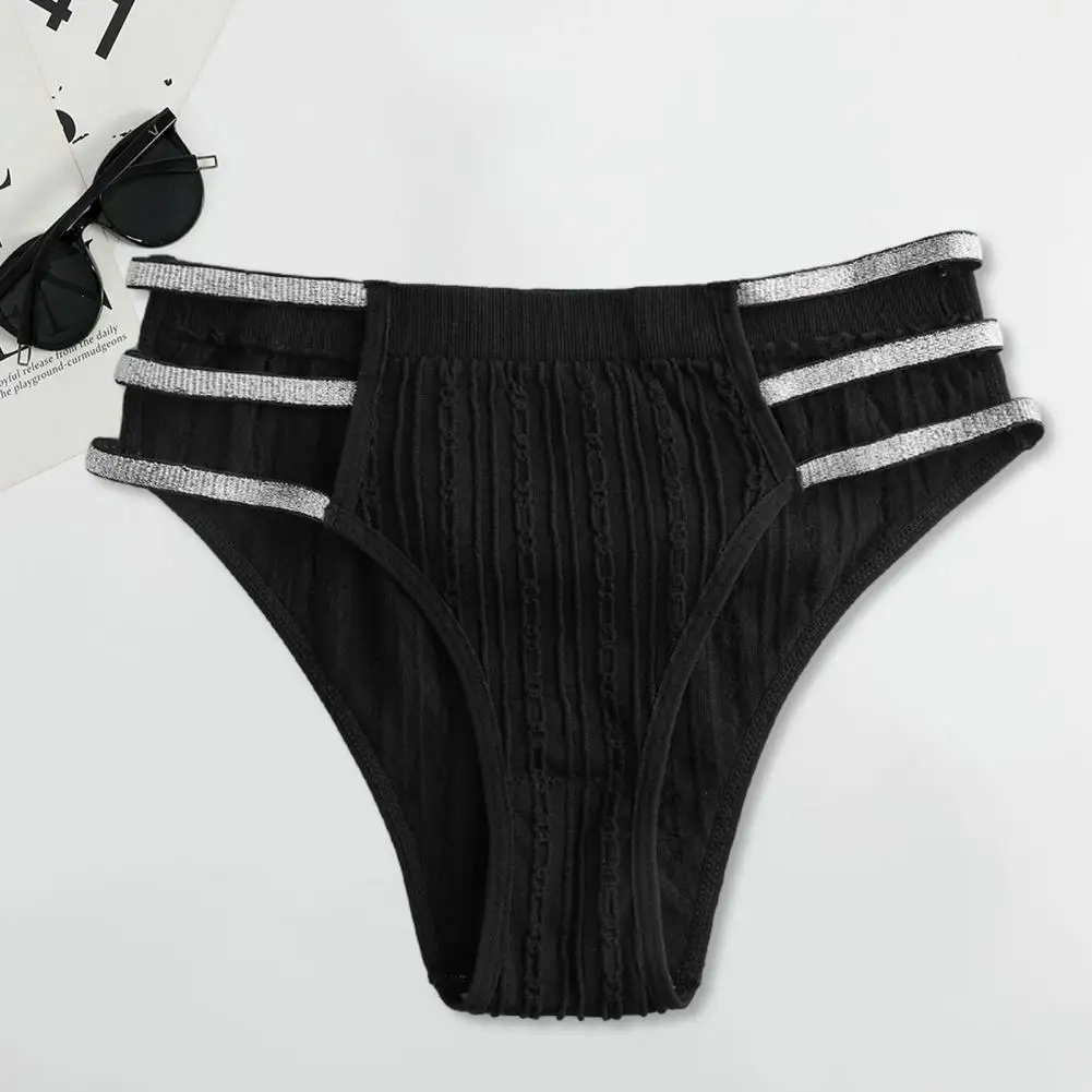 

Hip-covering Panties Sequin Mid Waist Women's Panties Thread Hollow Out Contrast Color Good Breathability Daily for Ladies