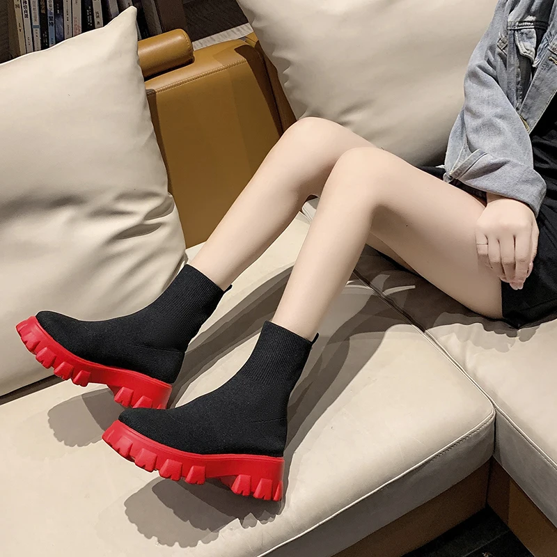 

2023 Autumn Winter New Women's Boots High Quality Short Boots Outdoor Thick Bottom Casual Ankle Boots Lightweight Sock Boots