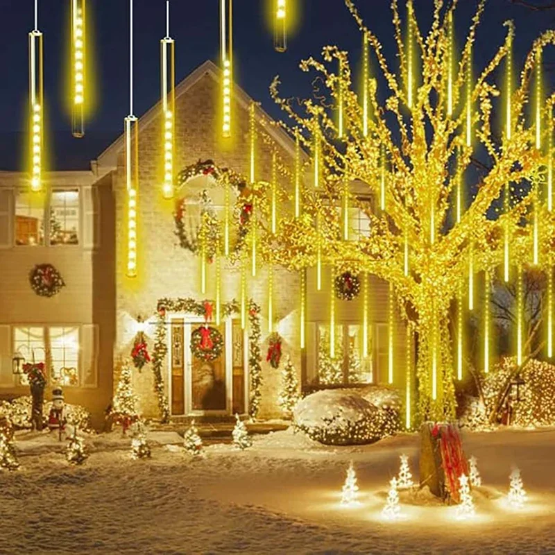 Description Picture 3 of item32/24/16/8Tubes Christmas Meteor Shower Garland Festoon Holiday Lights Outdoor Fairy String Lights for Street Garden Decoration