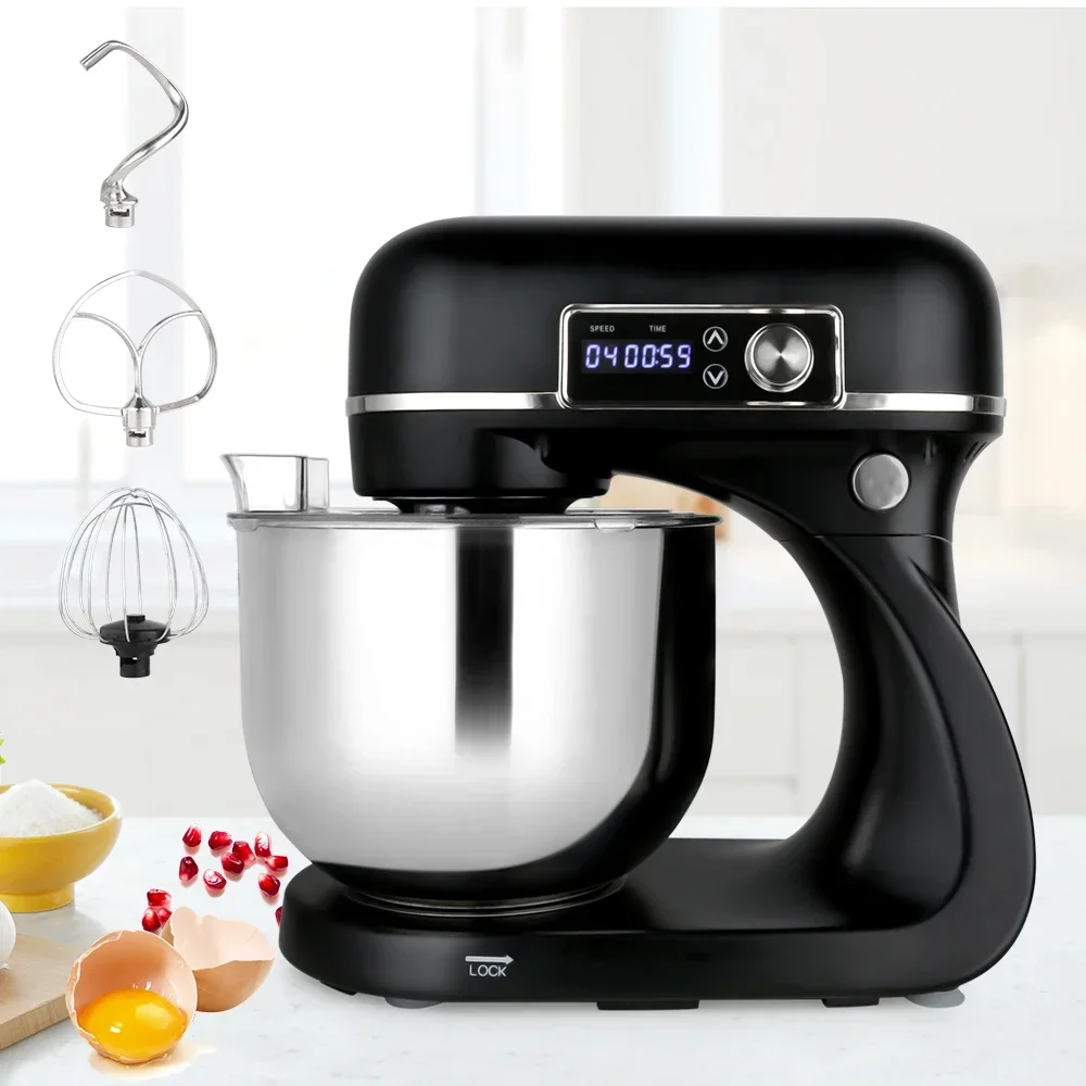 LED Display with Timer 6 liter Metal Cast Low Noise Stand Mixer for Baking Cake Dough Kneading
