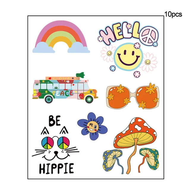 96 Tatuaggi Temporanei Luminosi Al Buio - Sticker Hippie Anni 70-90 Per Feste E Bambini - Foto 8