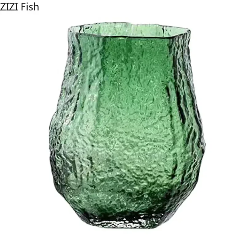 Green Wrinkle Glass Vase Artificial Flowers Decorative Flower Arrangement Desk Decoration Transparent Hydroponics Floral Vases 6