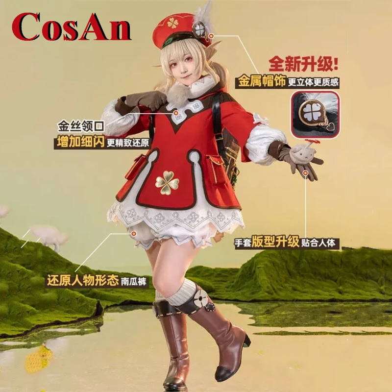 

CosAn New Hot Game Genshin Impact Klee Cosplay Costume Spark Knight Lovely Red Formal Dress Female Role Play Clothing S-XL