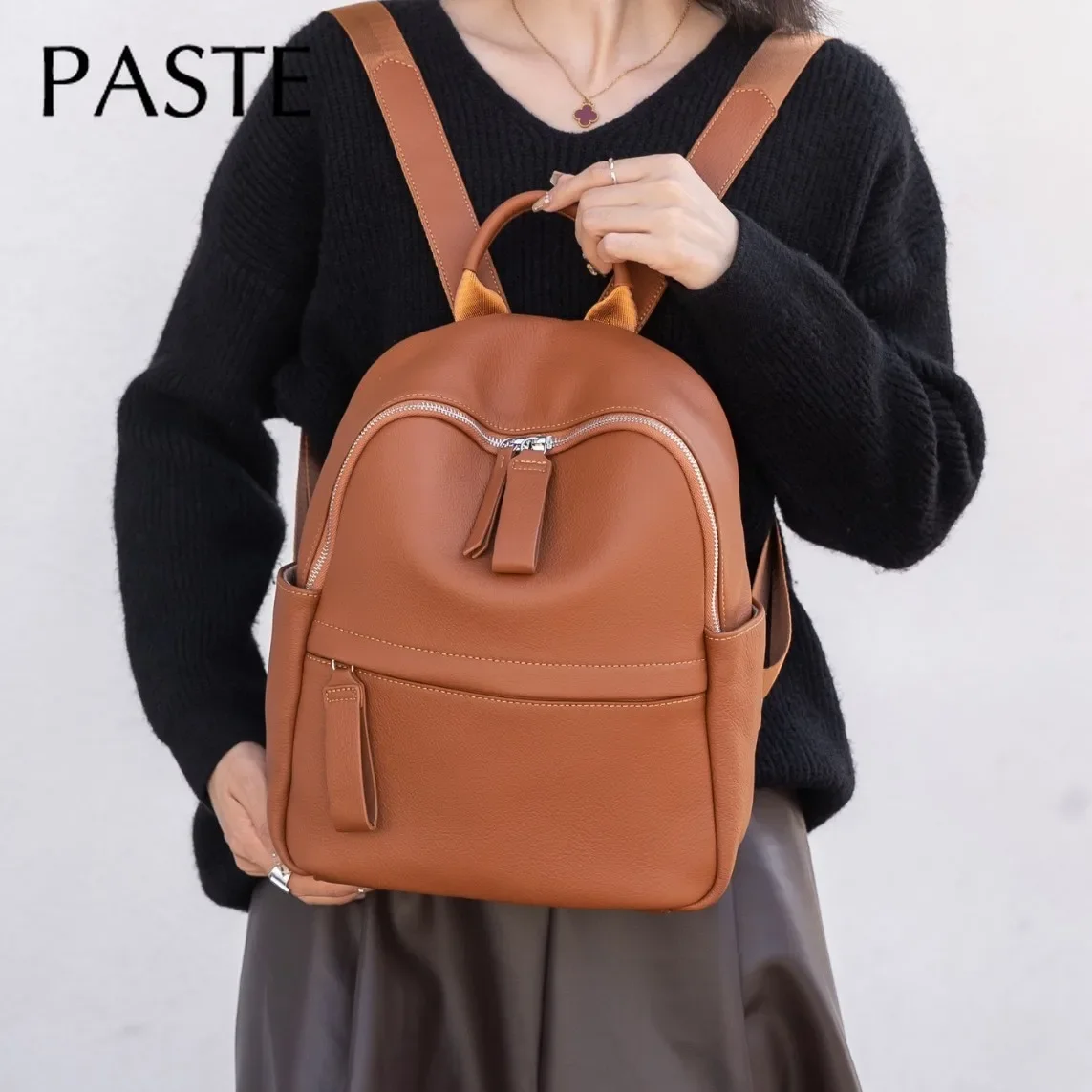 Classic Natural First Layer Cow Leather Women Backpack Grey High-end College Girl School Shoulder Bag Soft Back Cowskin Bagpack 5