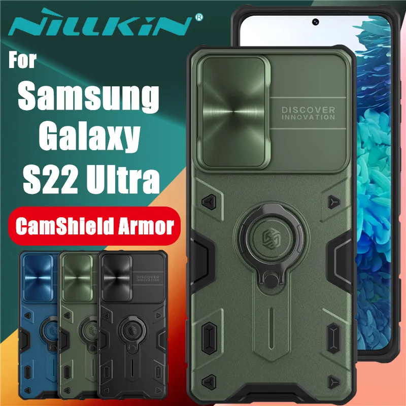 

Для Samsung Galaxy S22 Ультра чехол NILLKIN CamShield Бронированная Металлическая камера защита для конфиденциальности кольцо откидная подставка задняя крышка
