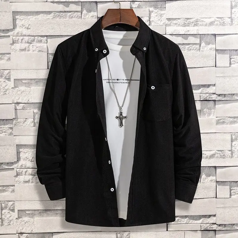 KPOP Fashion Style Harajuku Slim Fit Ropa Hombre Loose Casual All Match Tops Square Neck Solid Pockets Button Long Sleeve Blusa