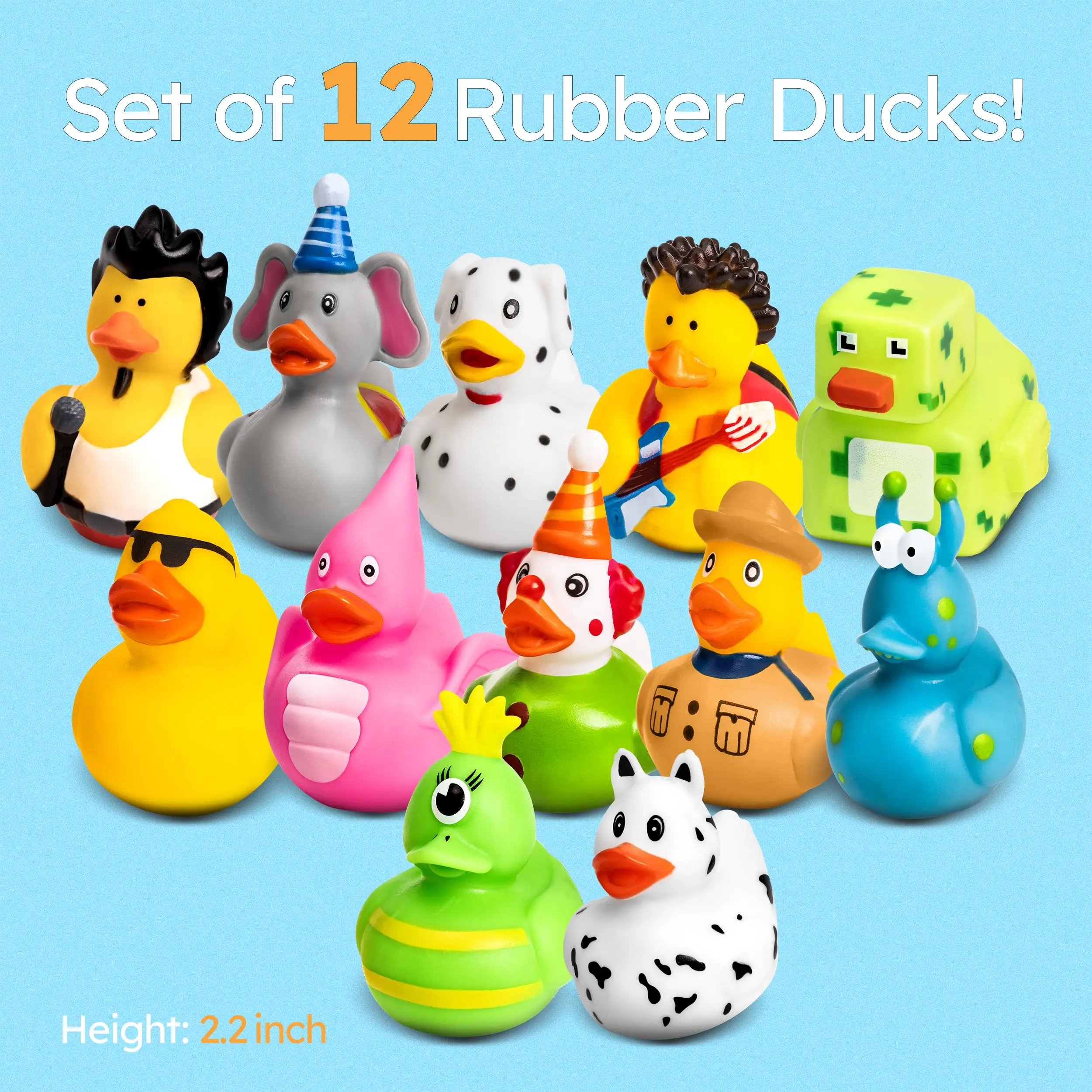 Rubber Ducks - 12 Piece Bulk Pack for Bath, Pool, Party, Cruise, Jeep Ducking, Decoration & More - Small Assorted Funny Toy Duck 2