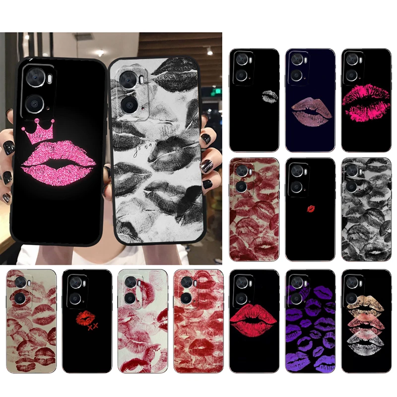 

Black Red Lips Kiss Phone Case For OPPO A77 A57S A96 A91 A54 A74 A94 A73 A78 A53S A54S A15 A16 A17 A52 A58X A98