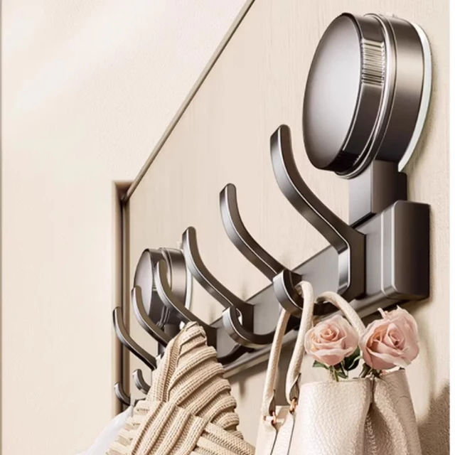 ไม่มีเจาะดูดถ้วยหลุมหนึ่งแถวแขวนผ้าเช็ดตัวครัวเสื้อผ้าหมวกห้องน้ําผ้าเช็ดตัว Rack Storage ติดผนังประตูด้านหลัง Rod Hook 1