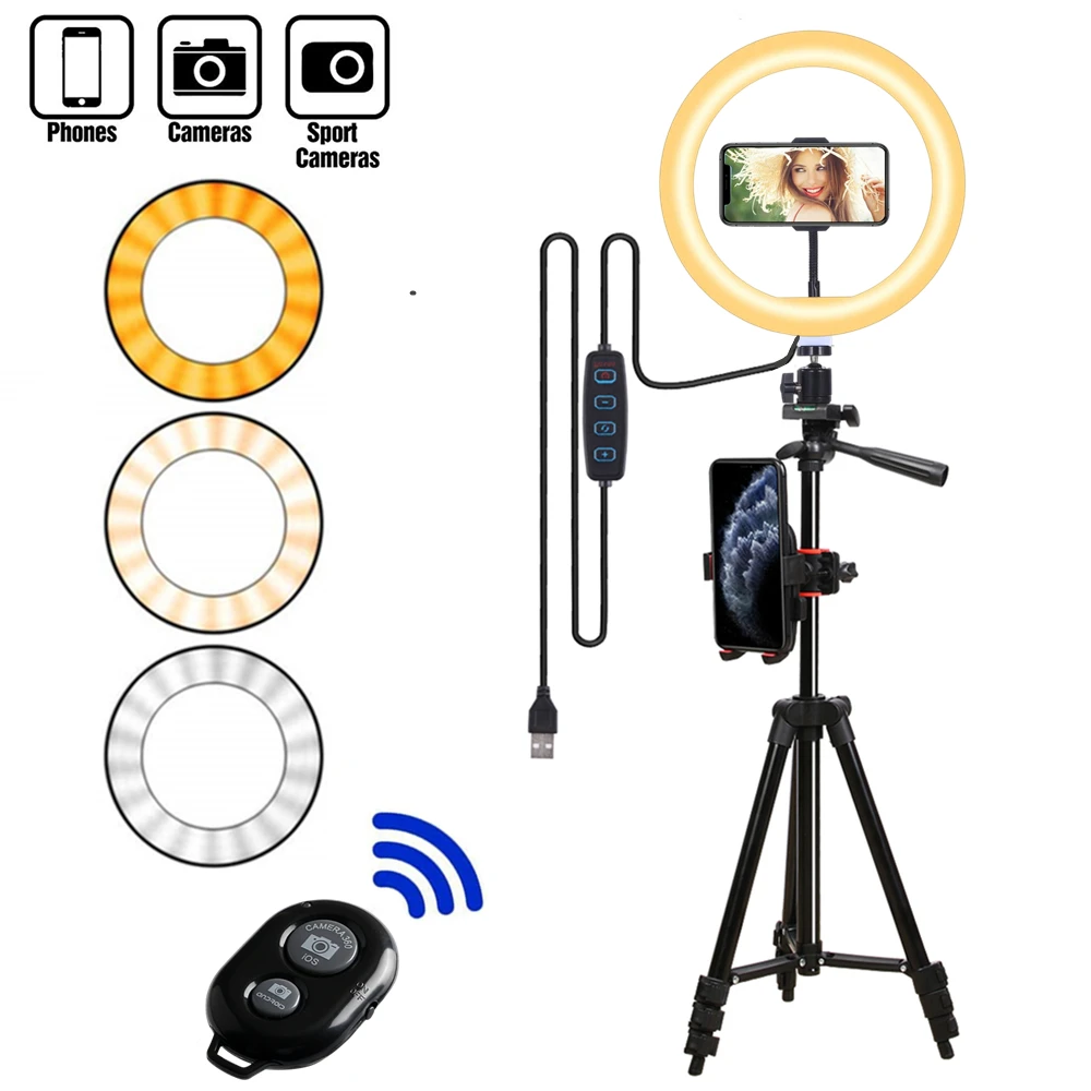Amazon.com : LED Ring Light Phone Holder with Bluetooth, USB Selfie Ring  Light Phone Stand, Vlogging Live Stream Light Kit : Electronics