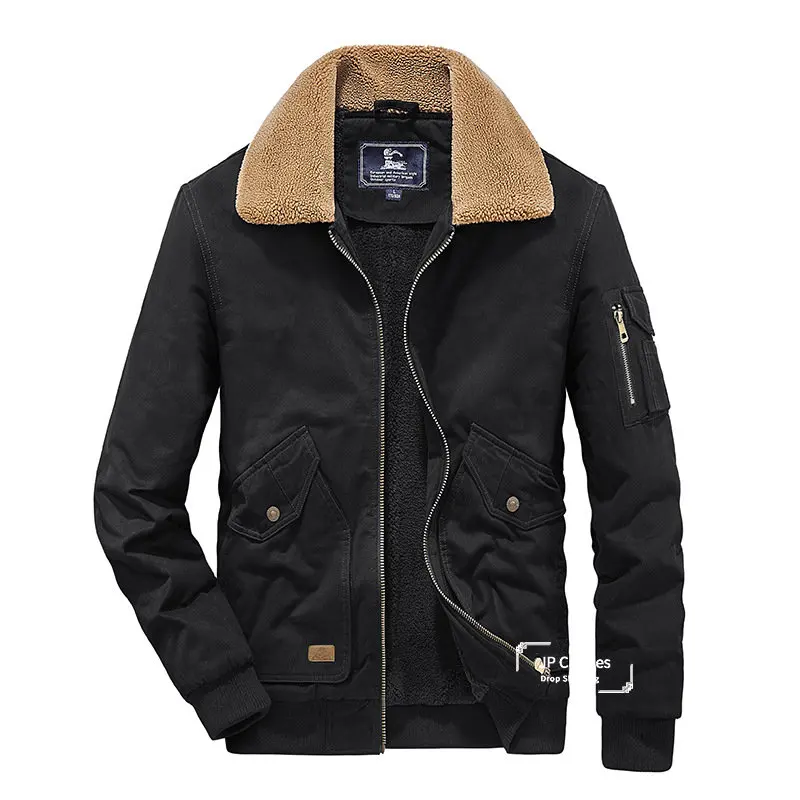 

Men's Spring and winter new army military cargo style jackets fur collar cotton jacket cotton jacket tops large down warm jacket