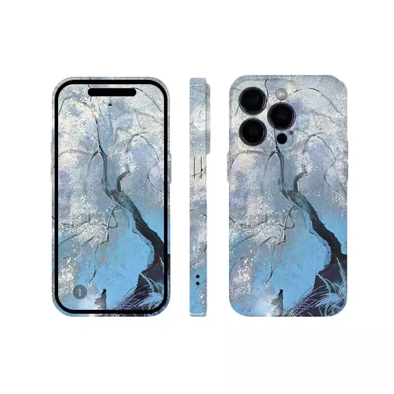 غطاء هاتف أكريليك بتصميم زهرة الشتاء الزرقاء العاك...