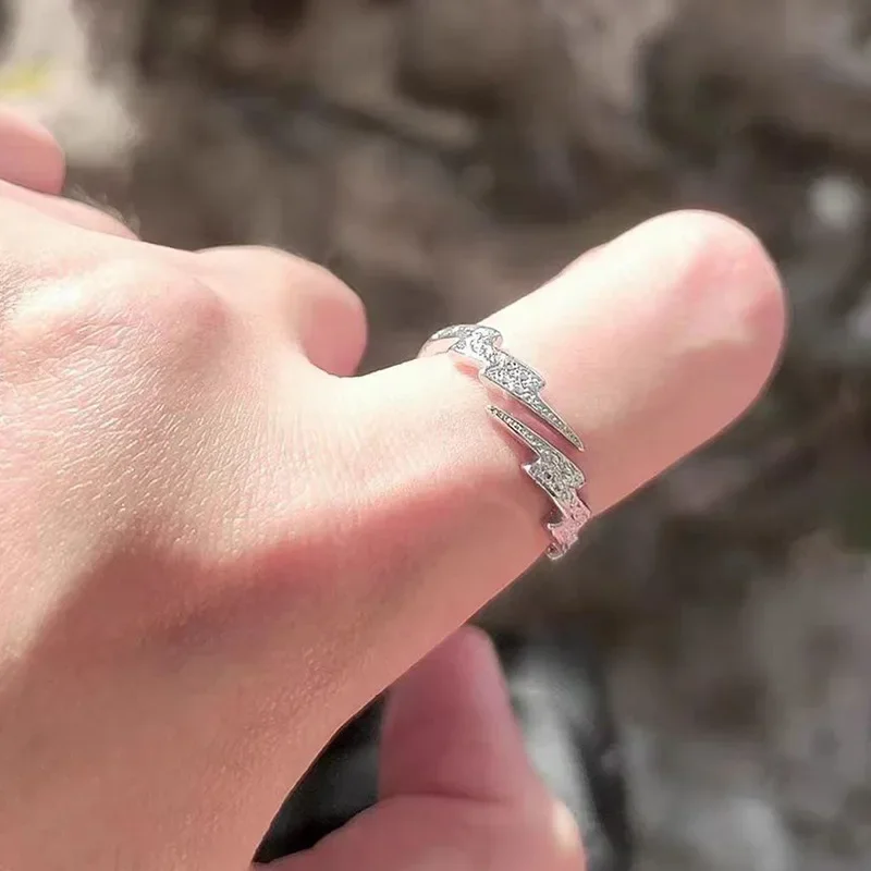 Fashion Rings Punk Rings Fashion Ring Finger Rings Metal Rings Punk Hip Hop Silver Color Lightning Open Rings For Women Men Trendy Irregular EKG Index Finger Ring Personality Jewelry Gift