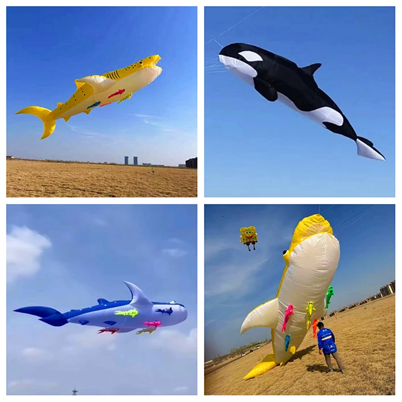 

free shipping 10m killer whale multi-color fabric splicing skate pendant kite outdoor toys windsock kite line reel Dragon kite