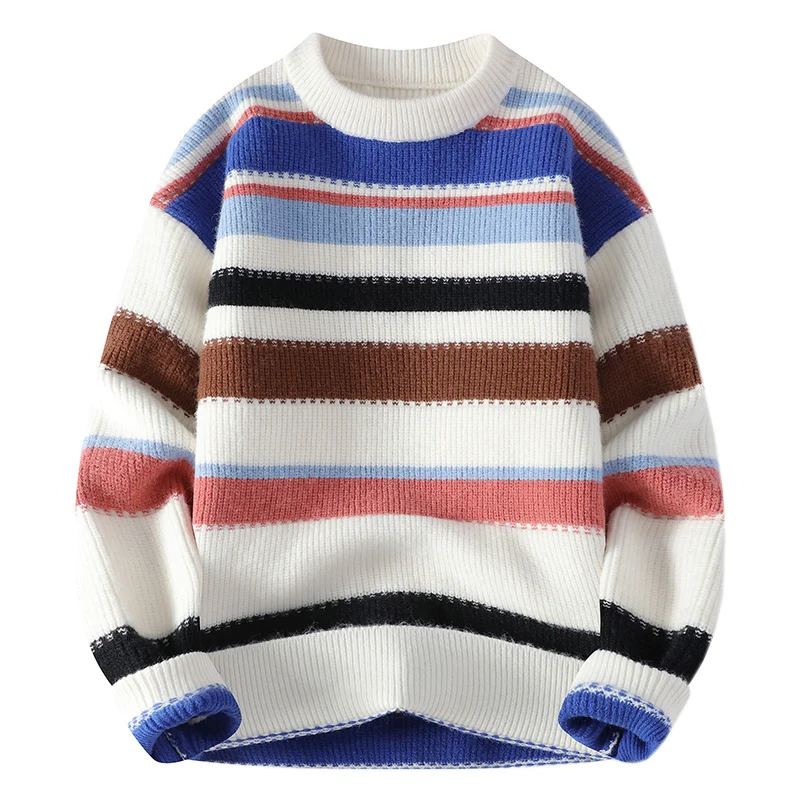 2024 men's sweater O-neck knitted long-sleeved Warm Men Fashion Casual Sweaters Thickened Warm wool pullovers Knitted Top 5