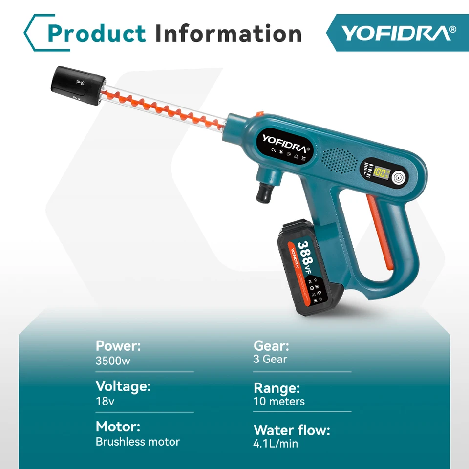 高圧洗浄機 Yofidra製　200bar YOFIDRA 200Bar 3000W ブラシレス電動高圧洗浄機 6in1 車・庭用