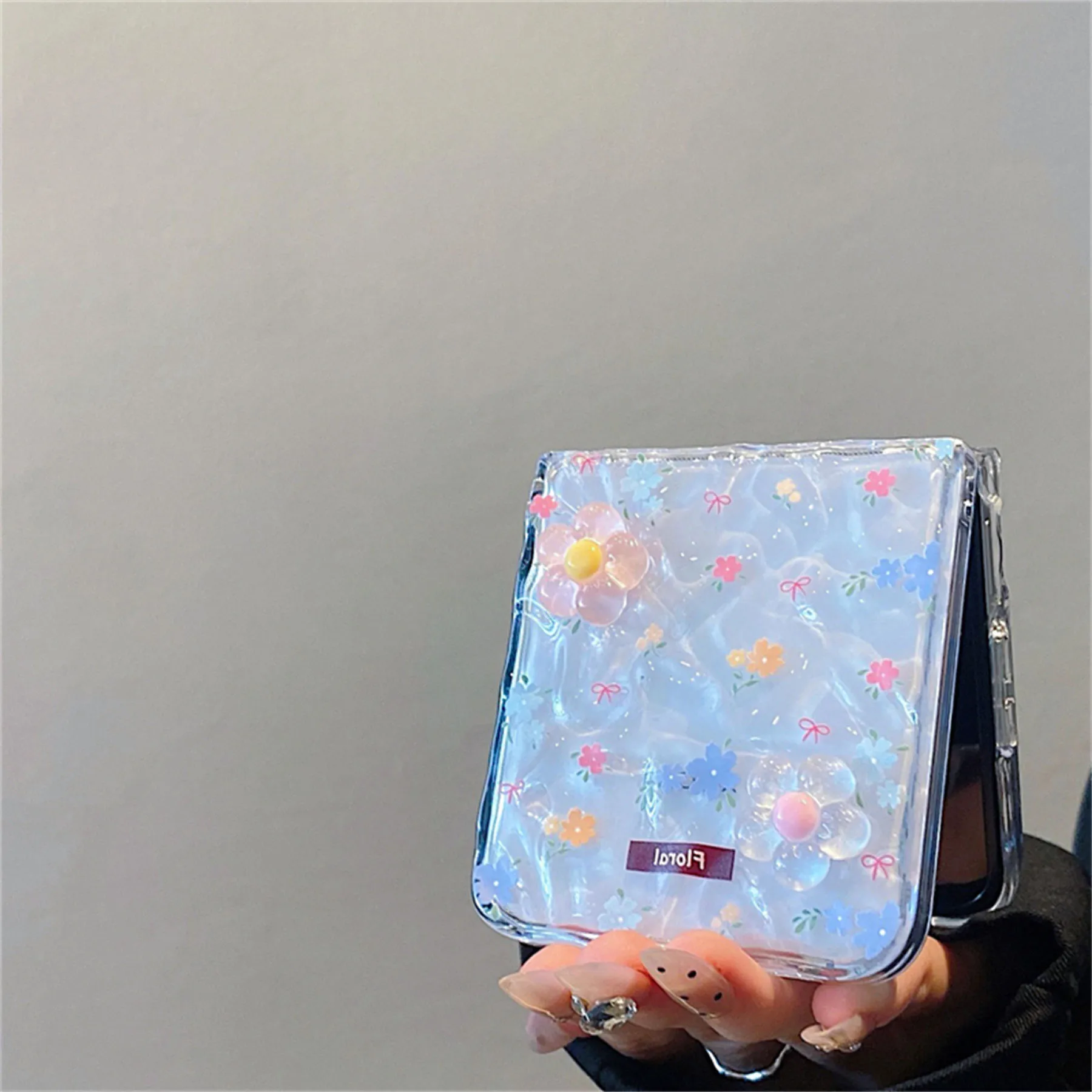 Cute Fresh Blue and Pink Floral Transparent Phone Case