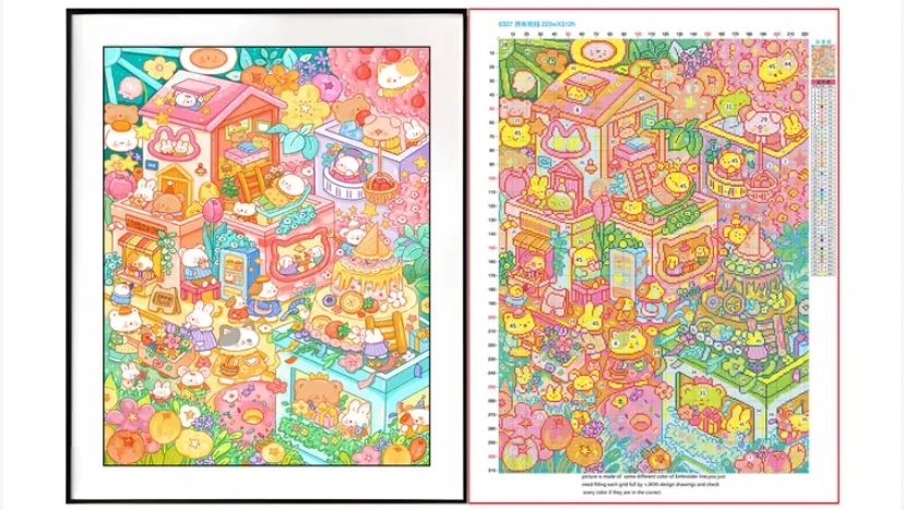 9ct 75X100cm Animal Town Cartoon Pre-Printed Cross Stitch DIY Embroidery Set Handmade Handicraft Floss Needle Crafts