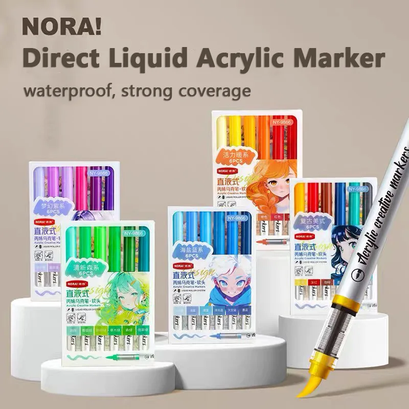 48/6 Colors Acrylic Marker Direct Liquid Paint Pens Soft Brush for Rock Painting Stone Wood Art Supplies Aesthetic Stationery