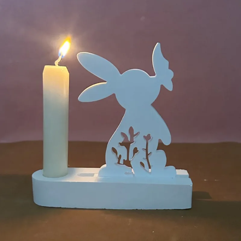 Silicone Mold Easter Rabbit Candle Holder Rabbit Kiss Butterfly Candlestick DIY Aromatherapy Gypsum Decoration