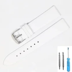 Elegant Calf Leather Watch Strap with Silver Pin Buckle - 22mm (White - S)