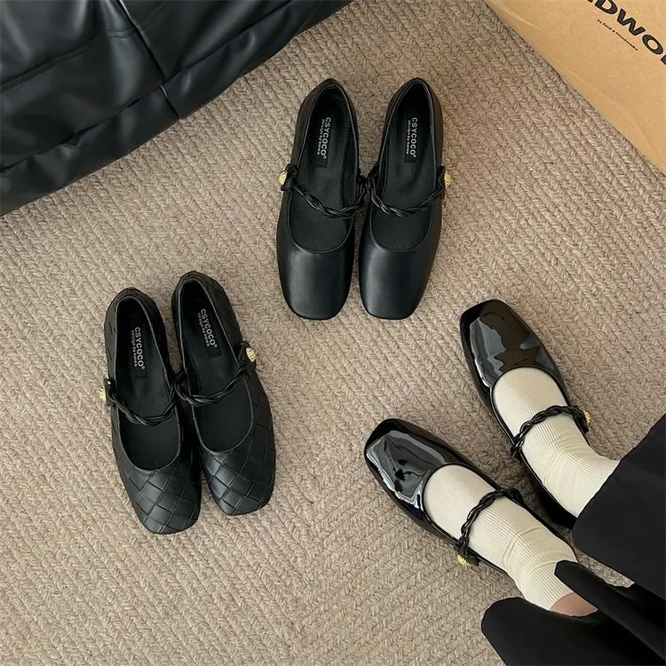 

Женские туфли на плоской подошве, черные мягкие туфли из искусственной кожи с квадратным носком, в стиле ретро, лето-осень, 2024