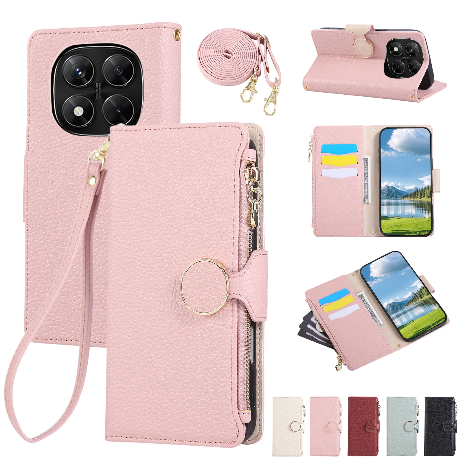 Crossbody Leather Wrist Strap Wallet with Card Holder Phone Case Cover