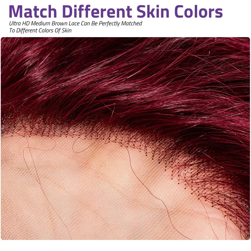 99j Burgundy Lace Frontal Human Hair Wig 250 Density Pre Plucked Red Hair Wig 5X5 HD Straight Lace Front Wig Human - Image 5